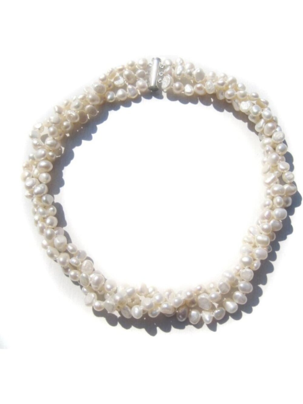 Chunky Three-Strand Baroque Pearl Necklace - Modern Freshwater Jewelry Statement
